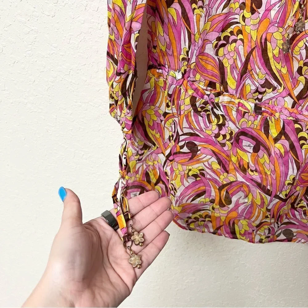 Milly Cabana Womens Cotton Colorful 70's Style Sheer Tie Cover Up Tunic Top Sz M - Picture 4 of 8